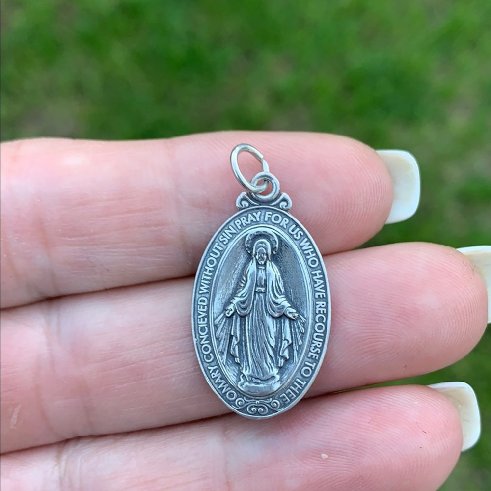 Vintage Sterling Saint Mary Pray for Us Pendant